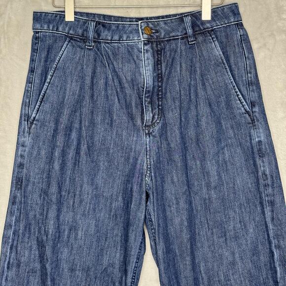 J Crew Jeans Womens 28 Blue Pleated Wide Leg Denim Pants High Rise Trouser - Picture 2 of 11
